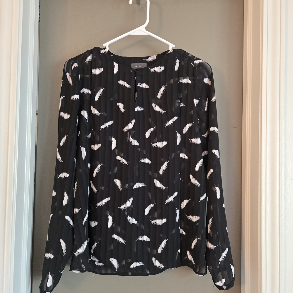 The Limited Black Blouse with White Feather Pattern